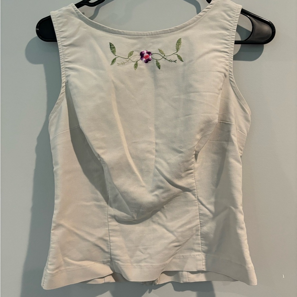 Embroidered Cream Sleeveless Top